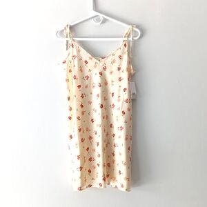 NEW BP Floral Tie Strap Mini Slip Dress 90's Satin Butter Yellow Red Pink Medium